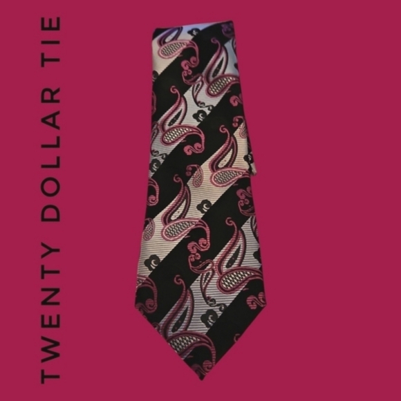 3/$30 TWENTY DOLLAR TIE Striped Hot Pink Paisley Silver Black Tie - Picture 1 of 8